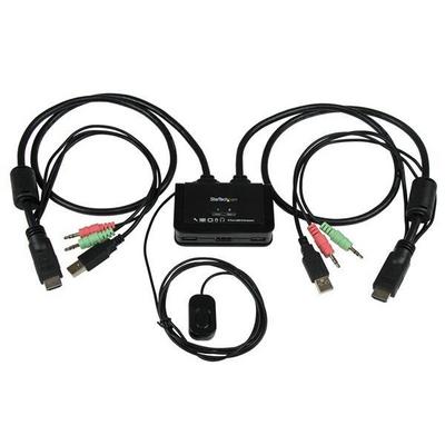 StarTech.com Switch KVM USB HDMI à 2 ports - Commutateur écran clavier souris alimenté par USB avec câbles KVM et commutateur à distance - Commutateur écran-clavier-souris/audio - 2 x KVM / audio - 1 utilisateur local - de bureau