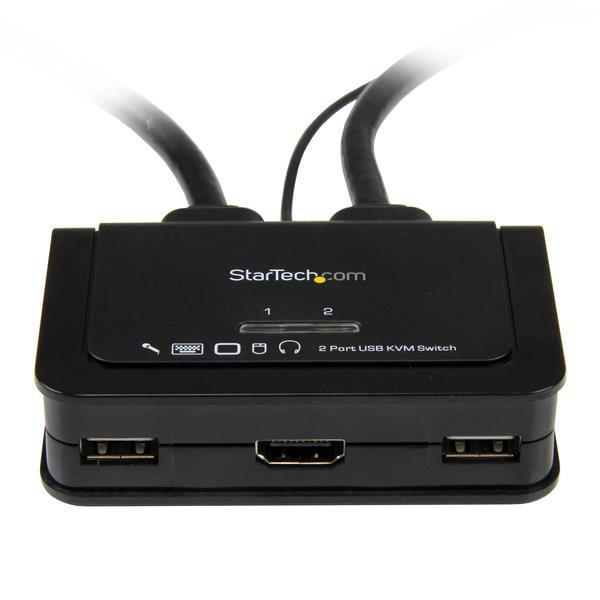 StarTech.com Switch KVM USB HDMI à 2 ports - Commutateur écran clavier souris alimenté par USB avec câbles KVM et commutateur à distance - Commutateur écran-clavier-souris/audio - 2 x KVM / audio - 1 utilisateur local - de bureau