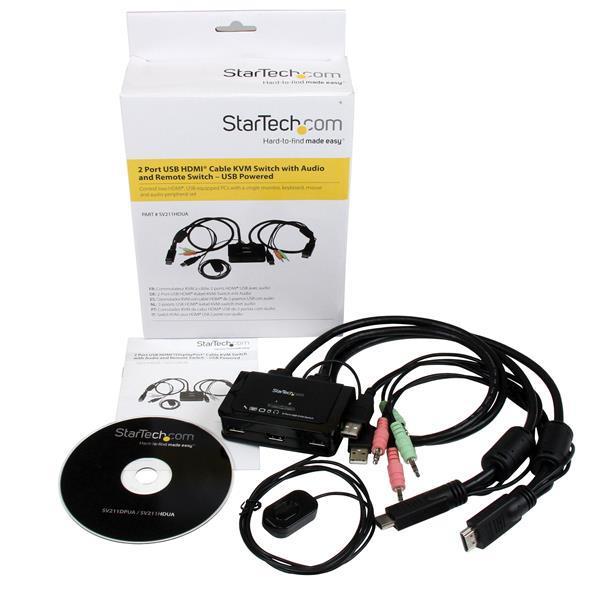 StarTech.com Switch KVM USB HDMI à 2 ports - Commutateur écran clavier souris alimenté par USB avec câbles KVM et commutateur à distance - Commutateur écran-clavier-souris/audio - 2 x KVM / audio - 1 utilisateur local - de bureau
