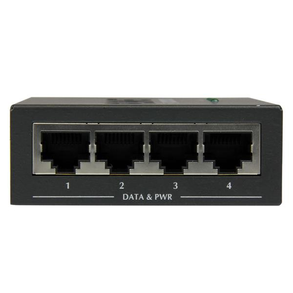 StarTech.com Injecteur PoE+ à 4 ports Gigabit - Midspan Power over Ethernet à fixation murale - 802.3at/af - Injecteur de puissance - CA 100-240 V - 120 Watt - connecteurs de sortie : 4 - noir - pour P/N: POEEXT1GAT, POEEXT2GAT, ST12MHDLANU
