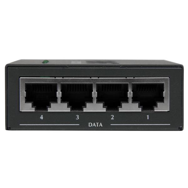 StarTech.com Injecteur PoE+ à 4 ports Gigabit - Midspan Power over Ethernet à fixation murale - 802.3at/af - Injecteur de puissance - CA 100-240 V - 120 Watt - connecteurs de sortie : 4 - noir - pour P/N: POEEXT1GAT, POEEXT2GAT, ST12MHDLANU