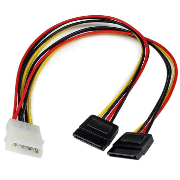 StarTech.com Câble d'Alimentation Adaptateur en Y Molex vers Double SATA - 30 cm - 1x LP4 Mâle - 2x SATA Power Receptacle - Adaptateur secteur - alimentation interne 4 plots (M) pour alimentation SATA (F) - pour P/N: BRACKET125PTP, HSB13SATSASB, HSB1SATSA