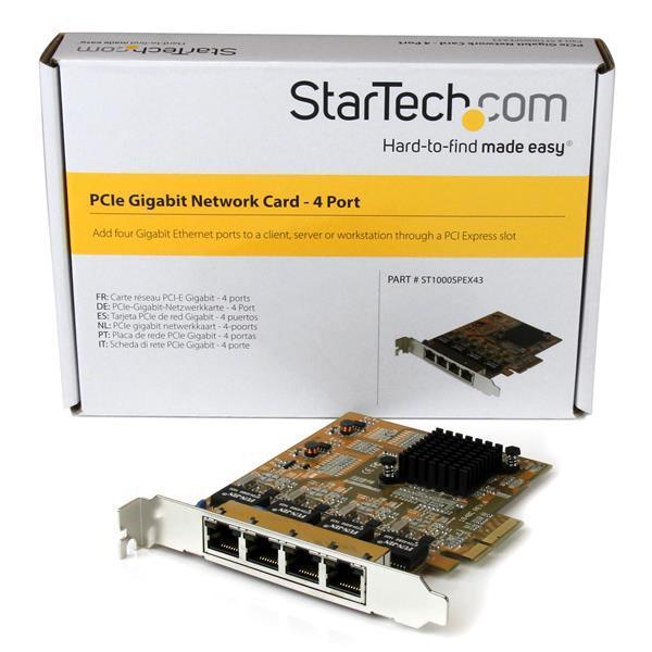 StarTech.com Carte réseau PCI Express à 4 ports Gigabit Ethernet avec chipset Realtek RTL8111G - Adaptateur NIC PCIe GbE - Adaptateur réseau - PCIe - Gigabit Ethernet x 4 - jaune