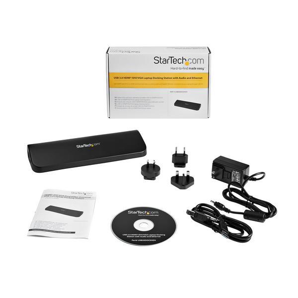 StarTech.com Station d'accueil USB 3.0 universelle double affichage pour PC portable - HDMI et DVI / VGA avec GbE et audio (USB3SDOCKHDV) - Station d'accueil - USB - VGA, HDMI - 10Mb LAN - pour P/N: ARMBARDUO, ARMBARDUOV, ARMDUAL, ARMDUAL30, ARMDUALV, ARM