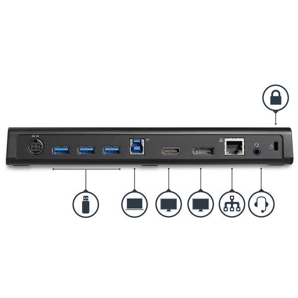 StarTech.com Station d'accueil USB 3.0 PC portable / Ultrabook - 2 sorties vidéo HDMI / DisplayPort 4K, GbE, USB 3.0, charge rapide USB - Station d'accueil - USB - HDMI, DP - 1GbE - pour P/N: ARMBARDUO, ARMDUAL, ARMDUAL30, ARMSLIMDUO