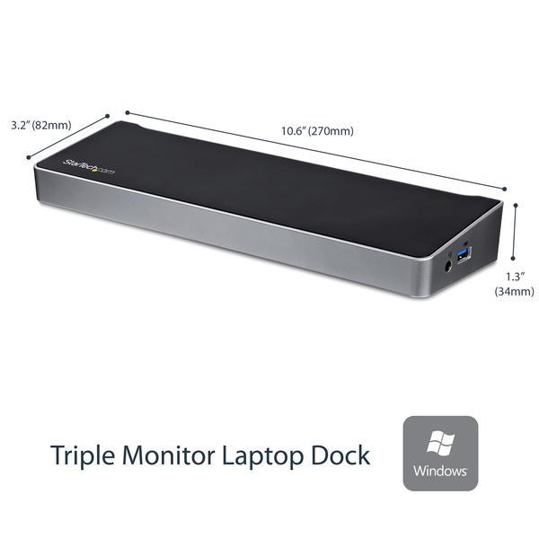 StarTech.com Station d'accueil USB 3.0 triple affichage PC portable - Réplicateur de ports USB 3.0 universel avec 3 sorties vidéo - 4K - Station d'accueil - USB - 1GbE - pour P/N: ARMBARTRIO2, ARMTRIO, LTLOCK