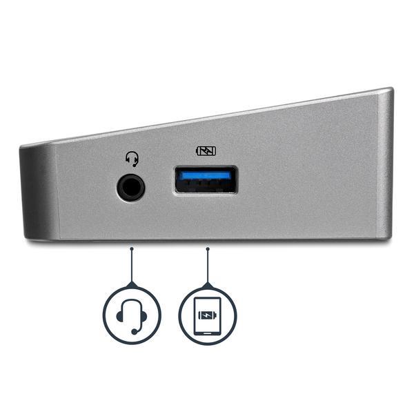 StarTech.com Station d'accueil USB 3.0 triple affichage PC portable - Réplicateur de ports USB 3.0 universel avec 3 sorties vidéo - 4K - Station d'accueil - USB - 1GbE - pour P/N: ARMBARTRIO2, ARMTRIO, LTLOCK