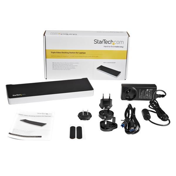 StarTech.com Station d'accueil USB 3.0 triple affichage PC portable - Réplicateur de ports USB 3.0 universel avec 3 sorties vidéo - 4K - Station d'accueil - USB - 1GbE - pour P/N: ARMBARTRIO2, ARMTRIO, LTLOCK