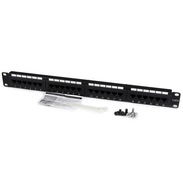 StarTech.com Panneau de brassage à 24 ports Cat6 110 montage en rack 1U - Tableau de connexions - CAT 6 - noir - 1U - 24 ports - pour P/N: RACK-18U-20-WALL-OA, RACK-21U-20-WALL-OA, RACK-24U-20-WALL-OA, RK12OD2, RK3236BKF