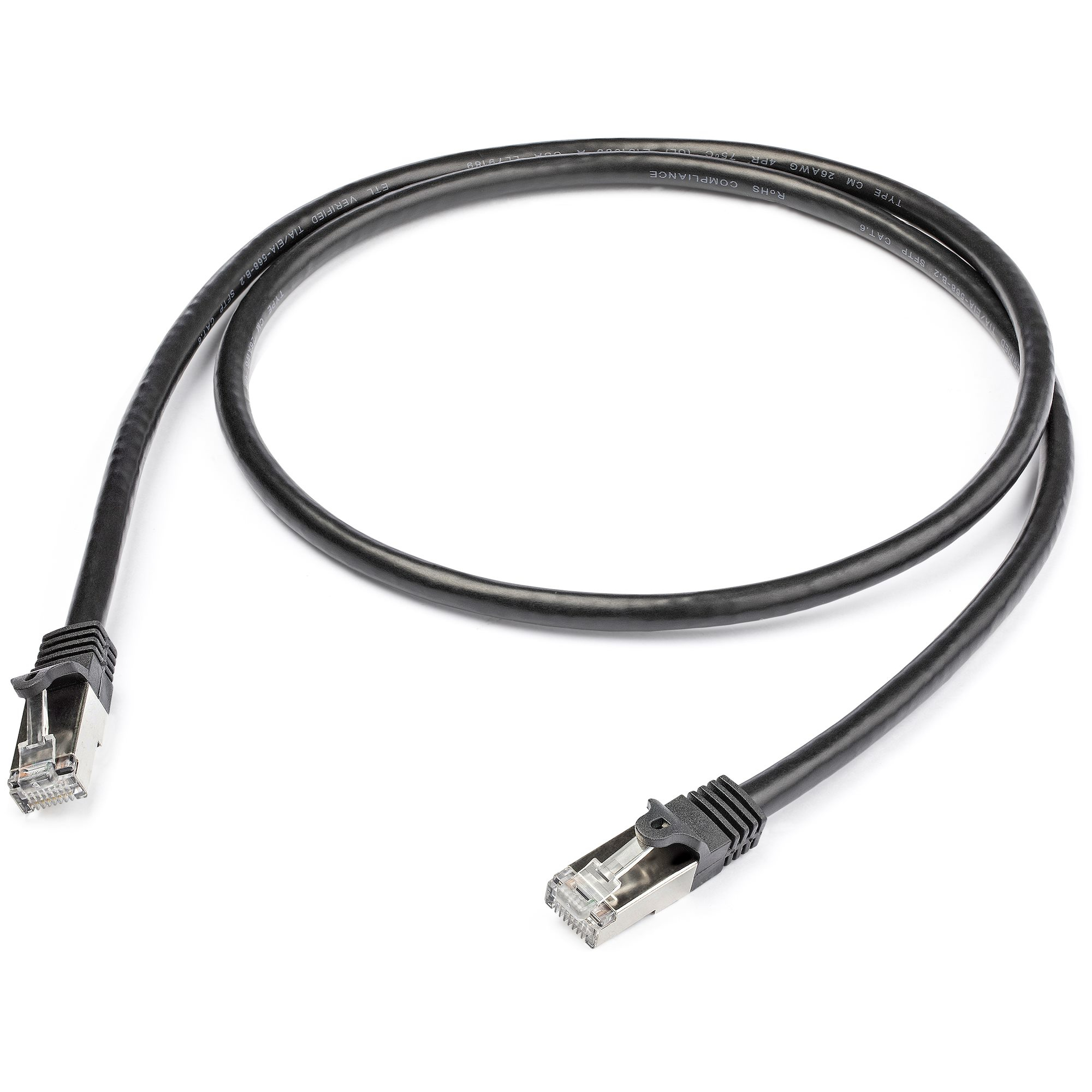 StarTech.com Câble réseau Cat6 blindé SFTP sans crochet - 1 m Noir - Cordon Ethernet RJ45 anti-accroc - Câble patch - Cordon de raccordement - RJ-45 (M) pour RJ-45 (M) - 1 m - SFTP - CAT 6 - moulé, sans crochet - noir