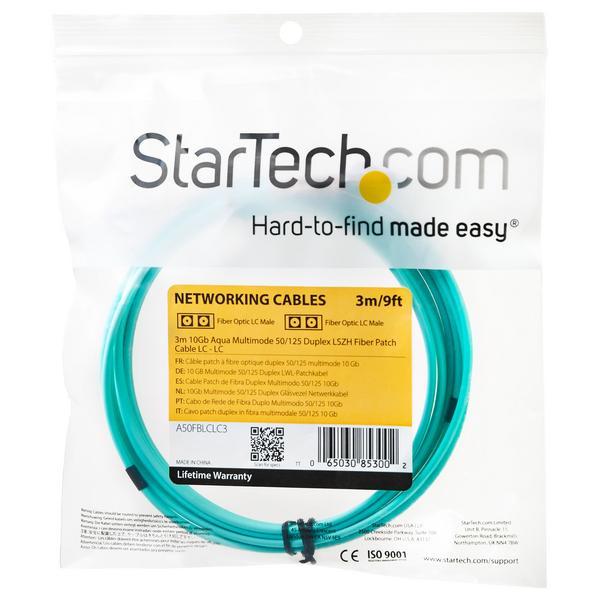 StarTech.com Câble Fibre Optique Multimode de 3m LC/UPC vers LC/UPC OM3 - Cordon de raccordement - LC multi-mode (M) pour LC multi-mode (M) - 3 m - fibre optique - duplex - 50 / 125 microns - OM3 - sans halogène - turquoise - pour P/N: J9152AST, MASFP10GB