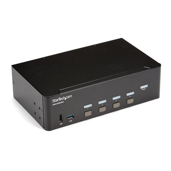 StarTech.com Switch KVM double affichage HDMI 4K 30 Hz à 4 ports avec hub USB intégré - Commutateur KVM HDMI de 4 ports (SV431DHD4KU) - Commutateur écran-clavier-souris/audio/USB - 4 x KVM / audio / USB - Montable sur rack