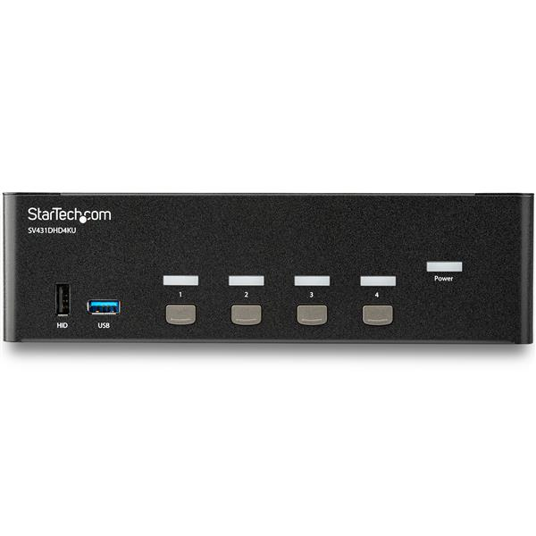 StarTech.com Switch KVM double affichage HDMI 4K 30 Hz à 4 ports avec hub USB intégré - Commutateur KVM HDMI de 4 ports (SV431DHD4KU) - Commutateur écran-clavier-souris/audio/USB - 4 x KVM / audio / USB - Montable sur rack