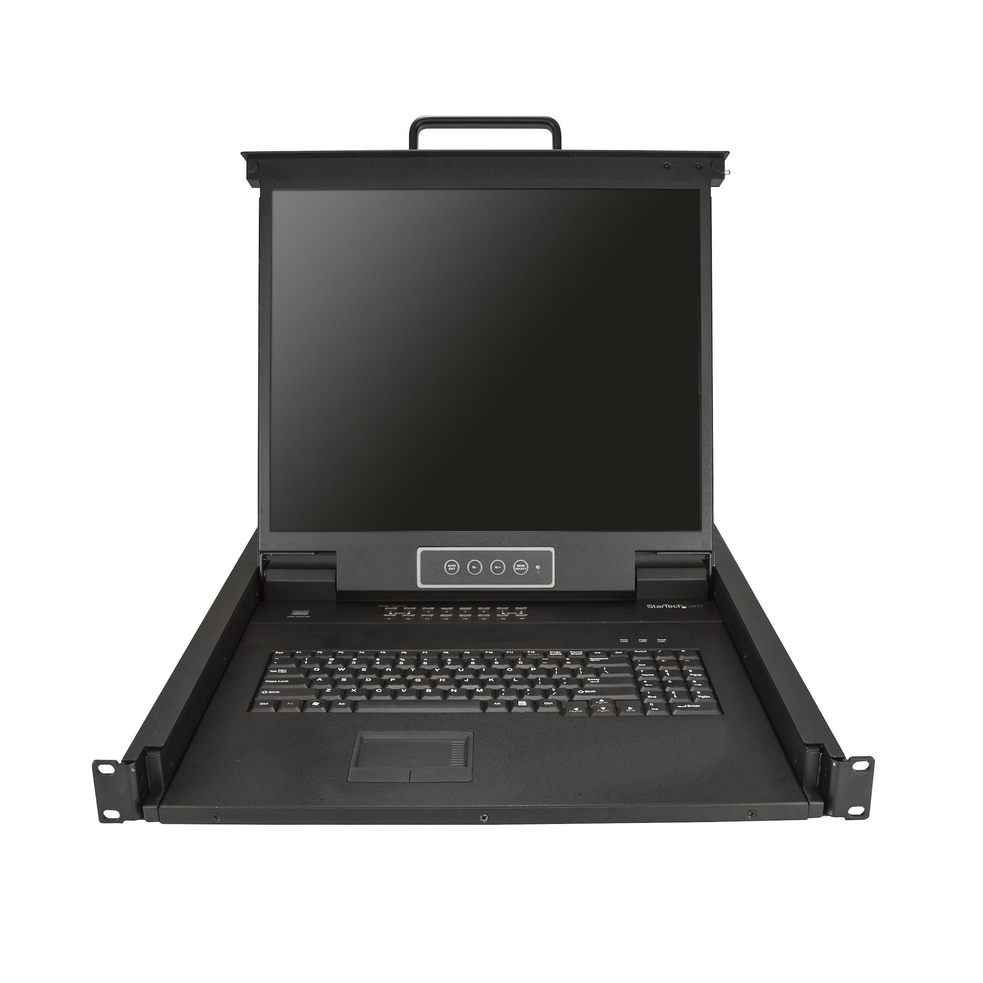 StarTech.com Console LCD de 19" à montage en rack 1U avec KVM de 16 ports - Console KVM avec commutateur KVM - 16 ports - PS/2, USB - US - 19" - rack-montable - 1280 x 1024 - 250 cd/m² - 1000:1 - VGA - noir - 1U