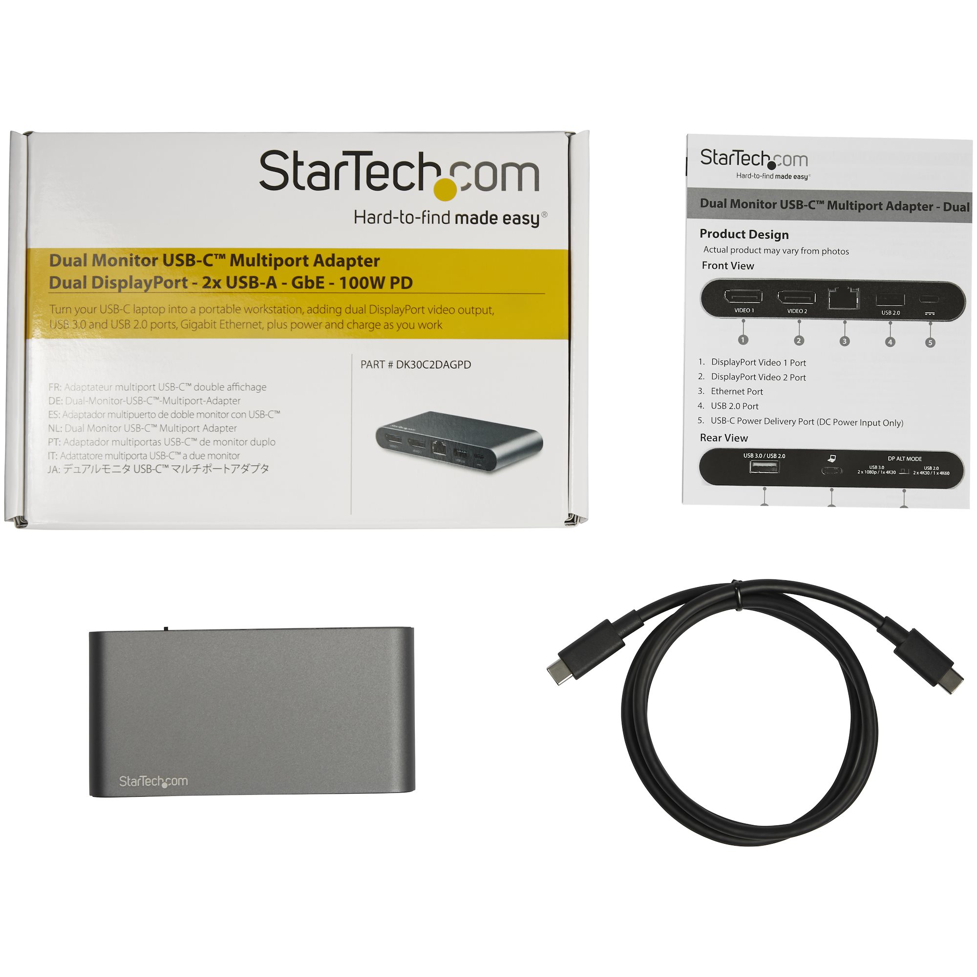 StarTech.com Station d'accueil USB Type-C à 2 écrans DP 4K - PD 3.0 100 W - Station d'accueil - USB-C - 2 x DP - 1GbE - pour P/N: ARMBARDUO, ARMBARDUOV, ARMDUAL, ARMDUAL30, ARMDUALV, ARMSLIMDUO