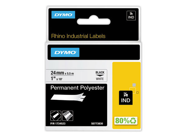 1 Ruban RHINO permanent 24 mm Noir sur Blanc