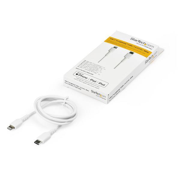 Ce câble USB C vers Lightning blanc de 1 m résiste aux exigences quotidiennes de chargement et de synchronisation de votre iPad, iPhone ou d''autres appareils mobiles équipés du connecteur Lightning. Testé pour résister à l''usure d''une utilisation quoti