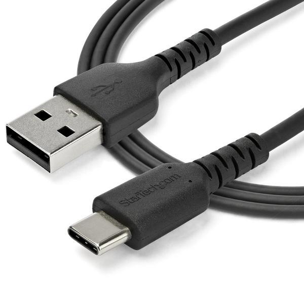 StarTech.com Câble de Chargement 1m USB A vers USB C - Cordon USB 2.0 vers USB-C à Charge/Synchronisation Rapides - Gaine TPE en Fibre Aramide M/M 3A Noir - Samsung S10/iPad Pro/Pixel (RUSB2AC1MB) - Câble USB - USB (M) droit pour 24 pin USB-C (M) droit -