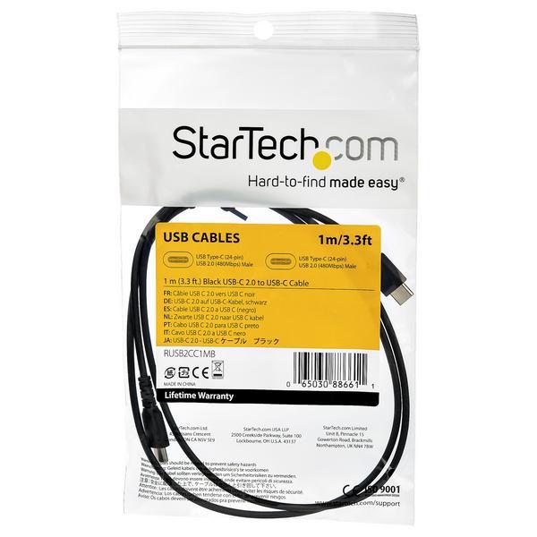 StarTech.com Câble de Chargement 1m USB A vers USB C - Cordon USB 2.0 vers USB-C à Charge/Synchronisation Rapides - Gaine TPE en Fibre Aramide M/M 3A Noir - Samsung S10/iPad Pro/Pixel (RUSB2AC1MB) - Câble USB - USB (M) droit pour 24 pin USB-C (M) droit -