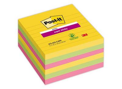 1 Lot de 6 Blocs lignés Super Sticky 10,x10,1cm assortis