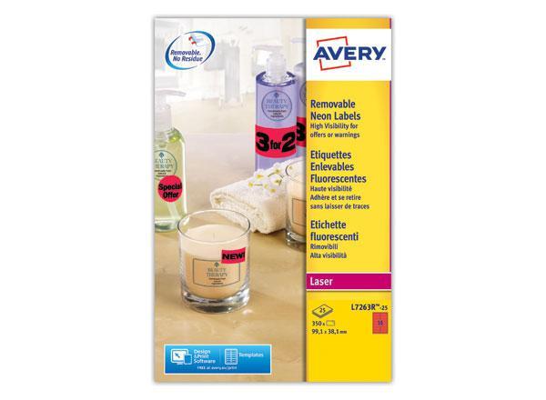 1 Boite de 25 Planches d'étiquettes fluorescentes 99,1x38,1 rouge
