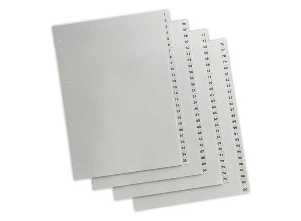 1 Jeu d'intercalaires numériques FIDUCIAL polyprop. A4 maxi 100 touches