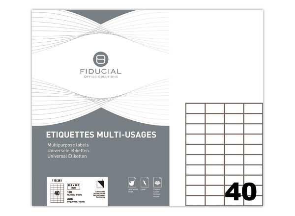 1 Étiquettes FIDUCIAL coins carrés 52,5x29,7 mm 4000 étiq/boîte
