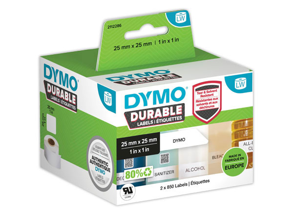 1 Boite de 2 Rouleaux de 850 étiquettes Durable LW Multi-usages 25 x 25mm