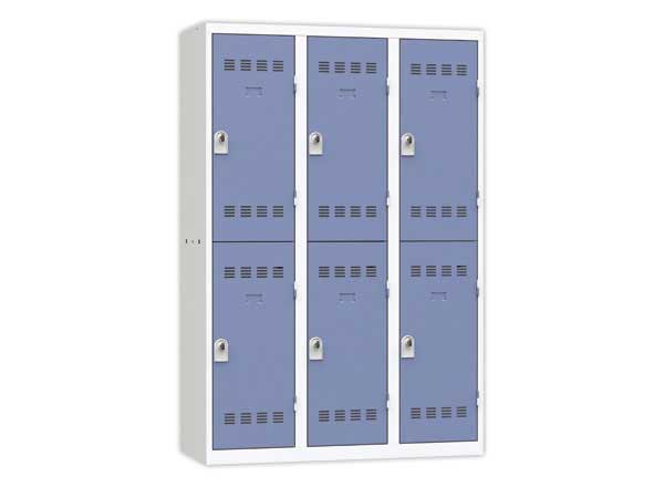 1 Vestiaire multicases 3 col. de 2 casesH.180 x L.120cm gris/bleu