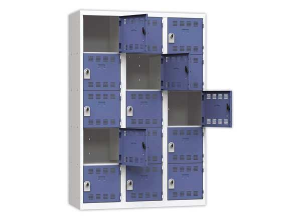 1 Vestiaire multicases 3 col. de 5 casesH.180 x L.120cm gris/bleu