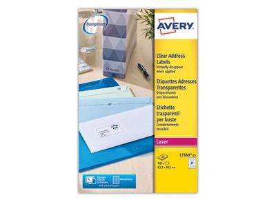 1 Boite de 25 Planches d'étiquettes transparentes 63,5x38,1 mm, 525 étiq/boîte