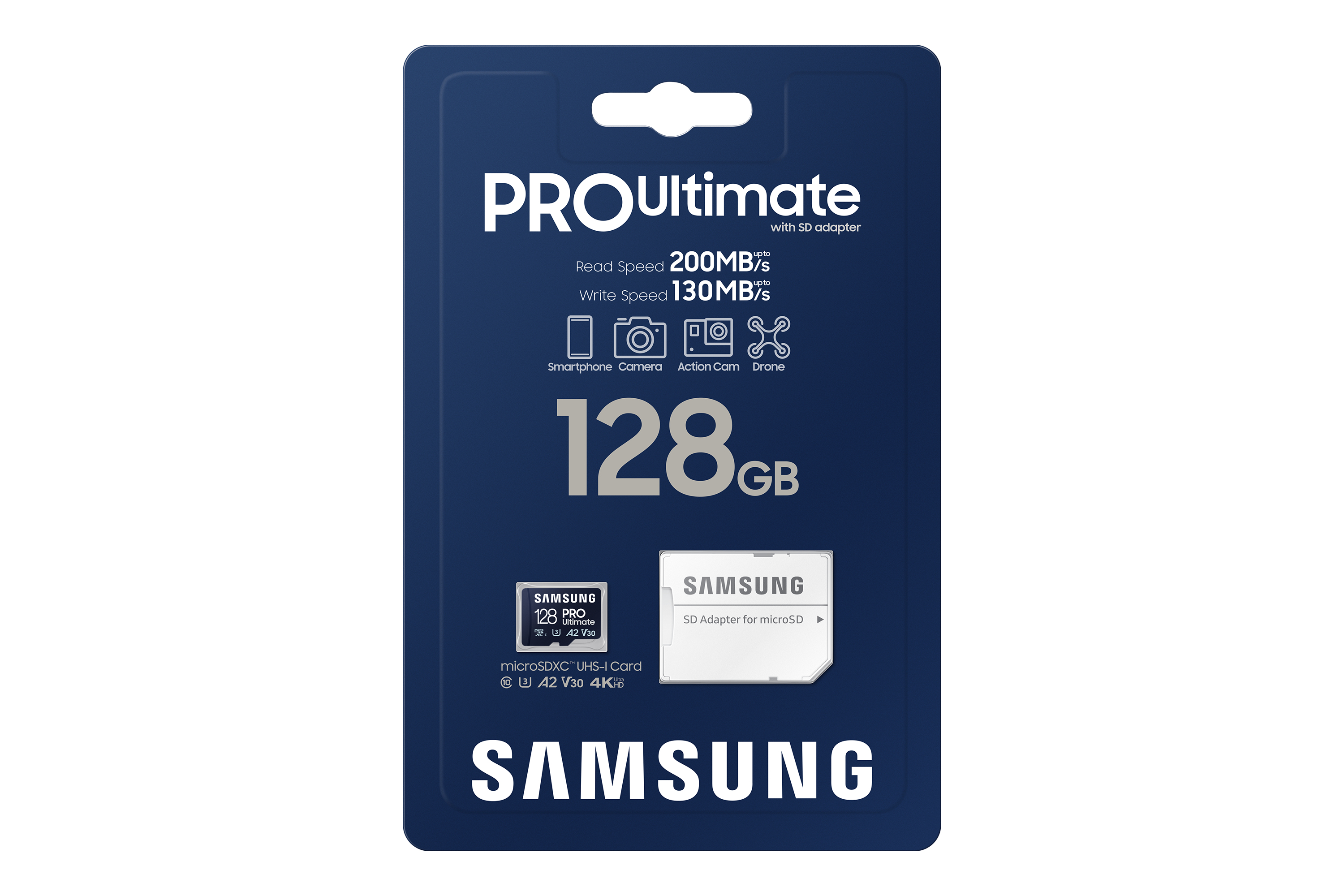 Samsung PRO Ultimate MB-MY128SA - Carte mémoire flash (adaptateur SD inclus(e)) - 128 Go - A2 / Video Class V30 / UHS-I U3 - microSDXC UHS-I - bleu