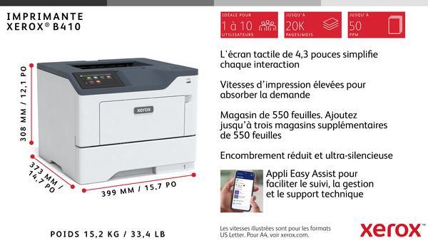 Xerox B410V_DN - Imprimante - Noir et blanc - Recto-verso - laser - A4/Legal - 1200 x 1200 ppp - jusqu'à 47 ppm - capacité : 650 feuilles - USB 2.0, Gigabit LAN, hôte USB 2.0 - programme de retours Green World Alliance