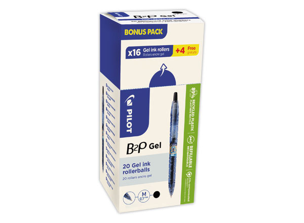 1 Boite de 20 Stylos bille gel rétractable PILOT B2P- Noir - écriture 0,32mm