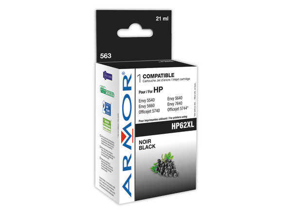 1 Cartouche d'encre ARMOR noire compatible HP 62XL
