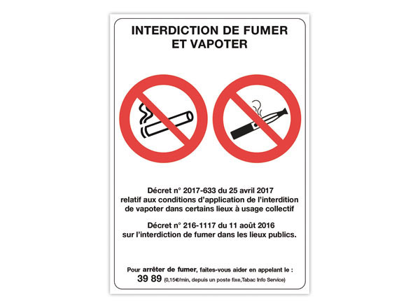 1 Plaque de signalisation "Interdiciton de fumer et vapoter"