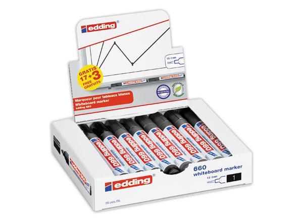 1 Boite de 20 Marqueurs EDDING 660 - Pointe ogive pour tableaux blancs