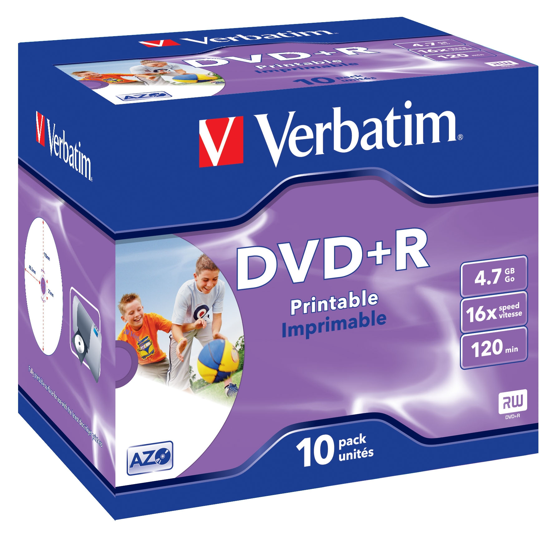 Verbatim datalifeplus - 10 x dvd+r 4.7 go 16x - surface imprimable par jet d`encre - boîtier cd - support de stockage