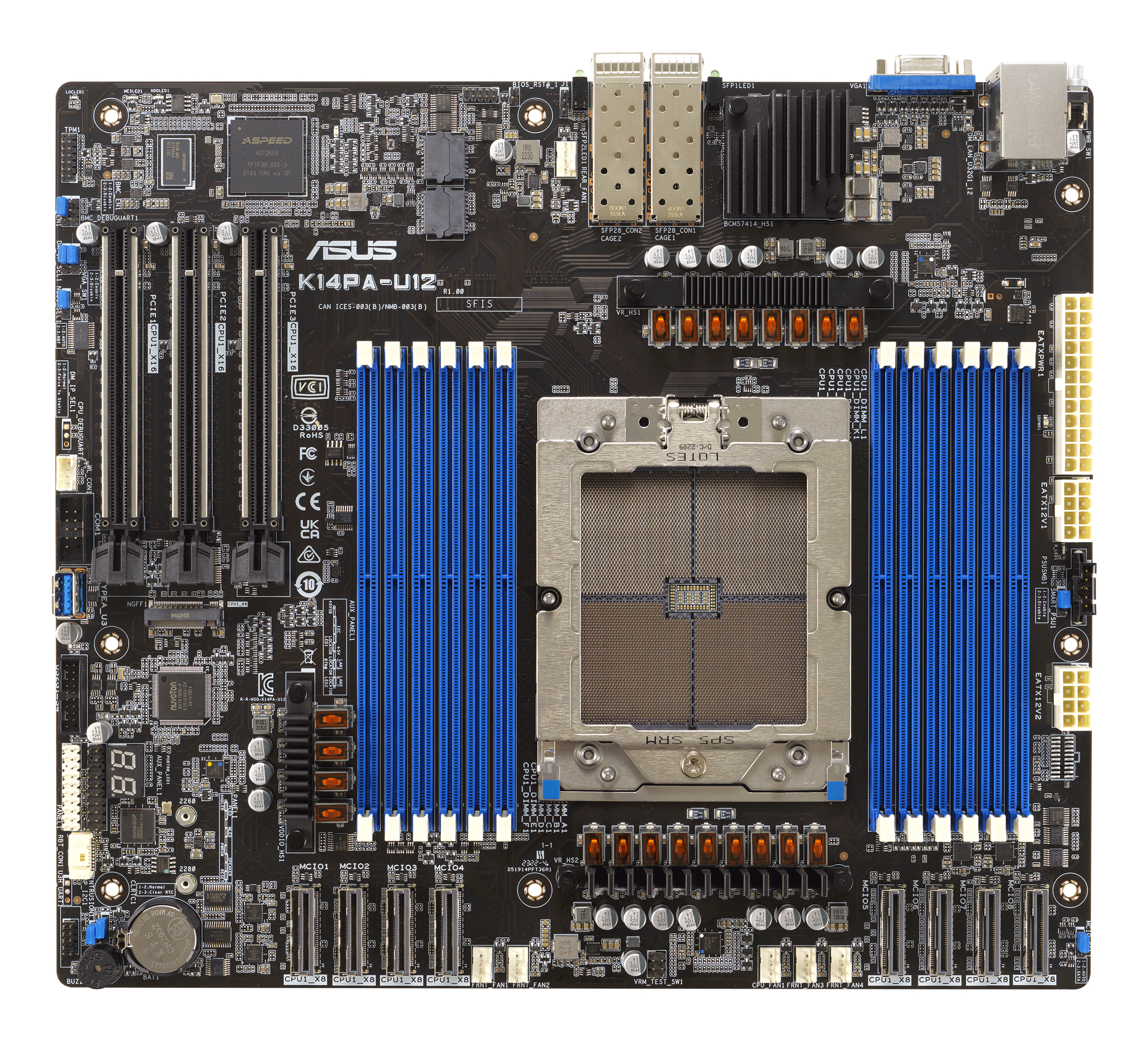 ASUS K14PA-U12 - Carte-mère - SSI CEB - AMD pas de processeur - Socket SP5 - 2 x 25 Gigabit LAN - carte graphique embarquée