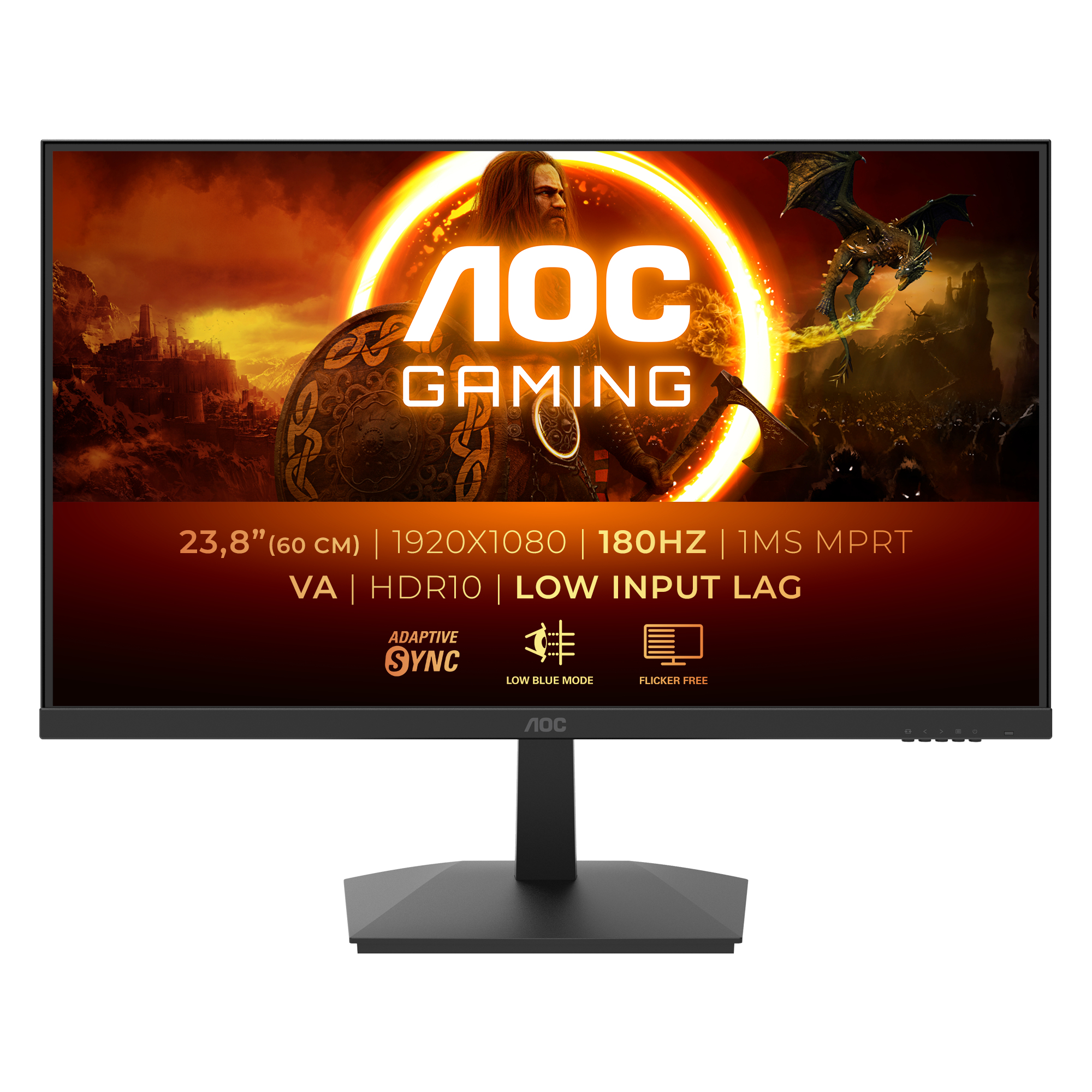 AOC Gaming 24G15N2 - Écran LED - jeux - 24" (23.8" visualisable) - 1920 x 1080 Full HD (1080p) @ 180 Hz - VA - 250 cd/m² - 3000:1 - HDR10 - 1 ms - noir