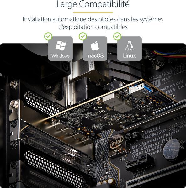 StarTech.com Carte PCIe USB à 5 Ports, USB 3.2 10Gbps, 4x USB-C/1x USB-A - Adaptateur USB - PCIe 3.0 x4 - USB-C 3.2 Gen 1 x 4 + USB 3.2 Gen 1 x 1 - noir