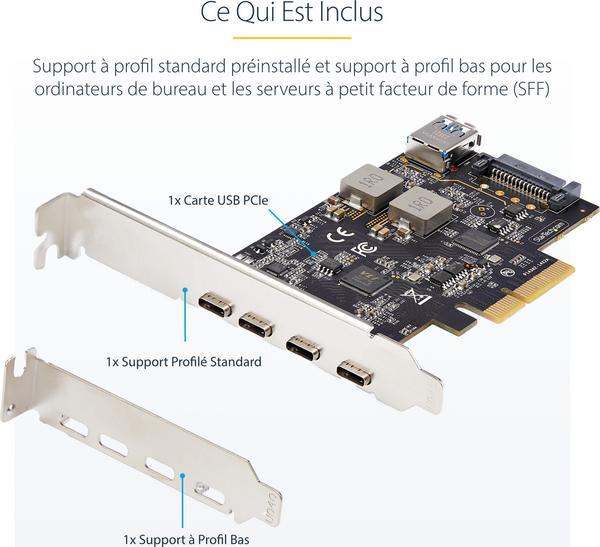 StarTech.com Carte PCIe USB à 5 Ports, USB 3.2 10Gbps, 4x USB-C/1x USB-A - Adaptateur USB - PCIe 3.0 x4 - USB-C 3.2 Gen 1 x 4 + USB 3.2 Gen 1 x 1 - noir
