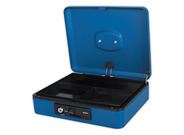 1 Caissette à monnaie 3 compartiments ouverture bouton poussoir bleu