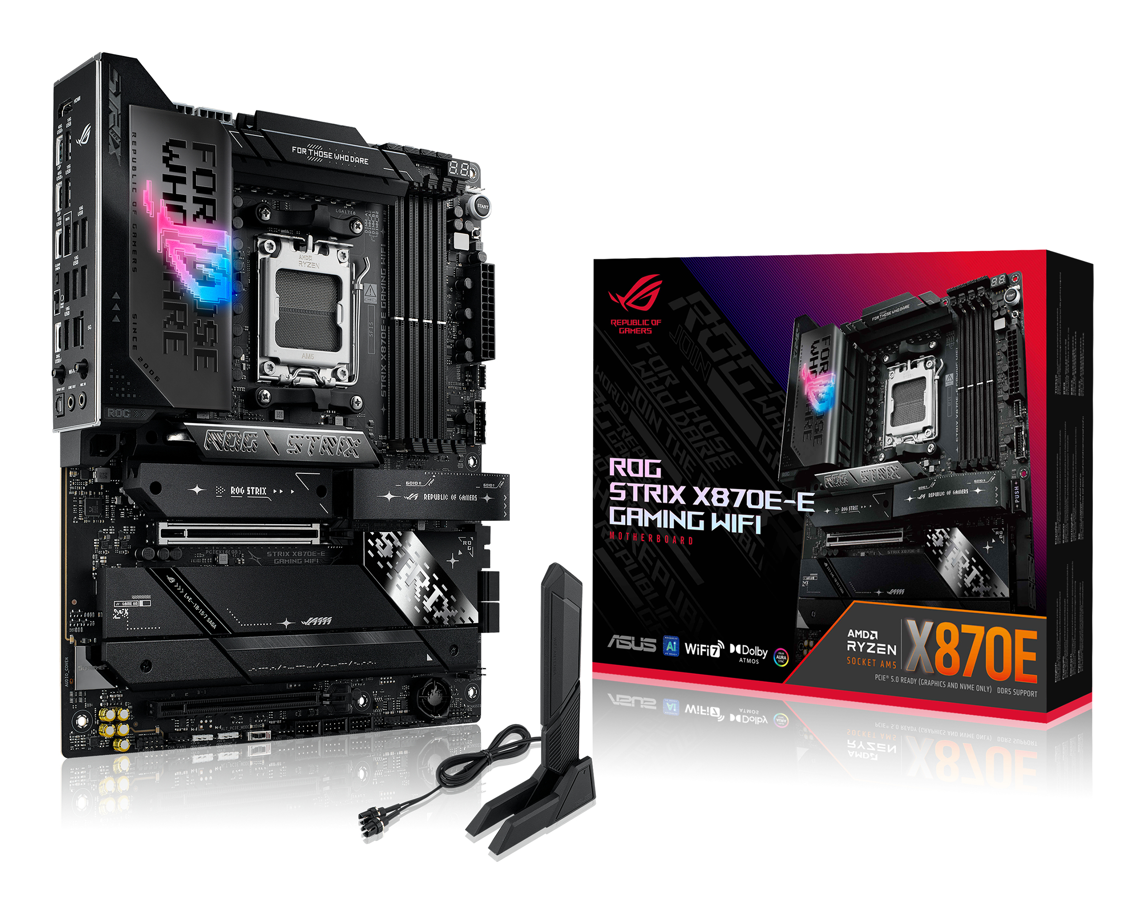 ASUS ROG STRIX X870E-E GAMING WIFI - Carte-mère - ATX - Socket AM5 - AMD X870E Chipset - USB4, USB-C 3.2 Gen 2x2, USB-C 3.2 Gen2, USB 3.2 Gen 2, USB 3.2 Gen 1 - Wi-Fi 7, 5 Gigabit Ethernet, Bluetooth - carte graphique embarquée (unité centrale requise) -