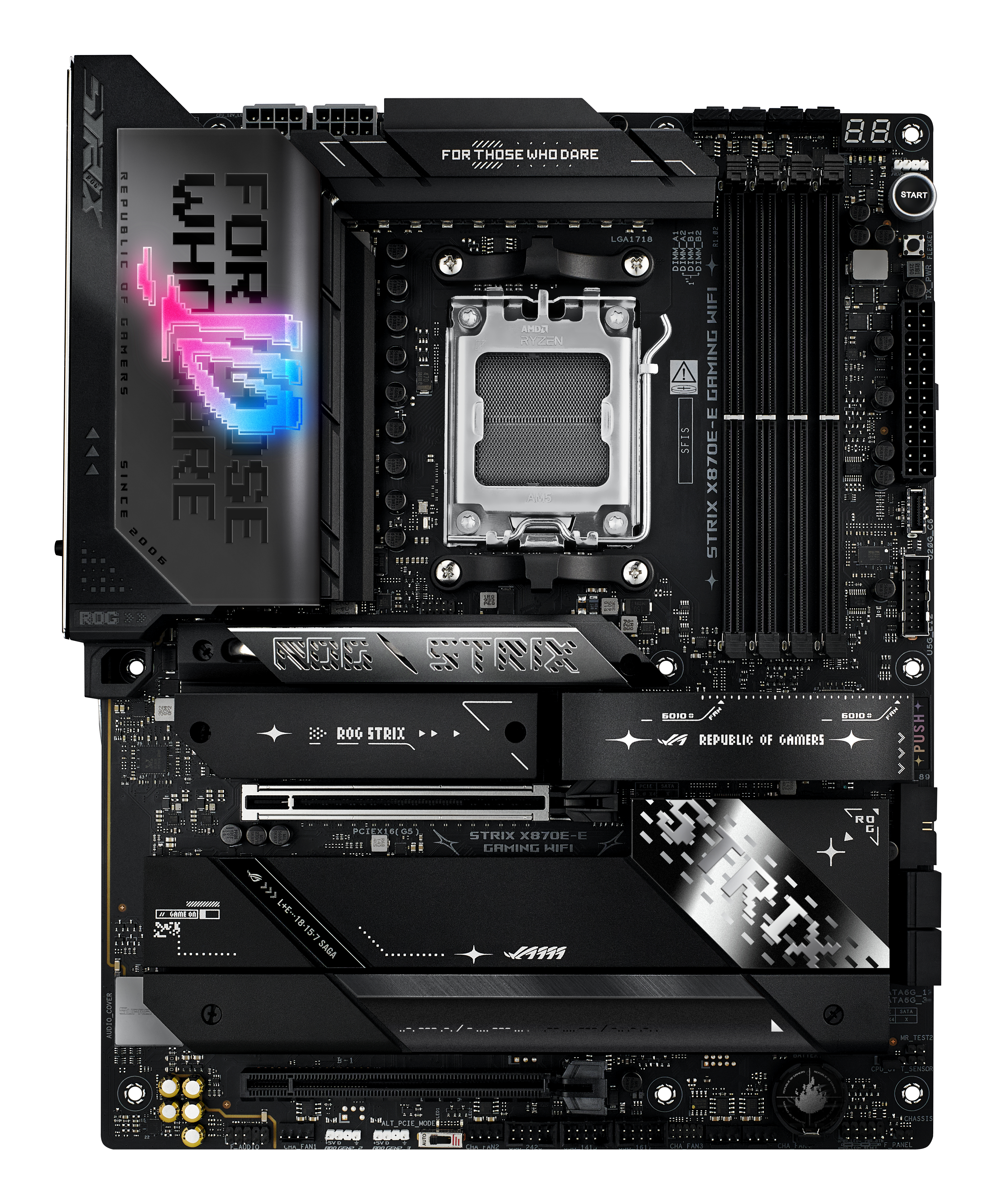 ASUS ROG STRIX X870E-E GAMING WIFI - Carte-mère - ATX - Socket AM5 - AMD X870E Chipset - USB4, USB-C 3.2 Gen 2x2, USB-C 3.2 Gen2, USB 3.2 Gen 2, USB 3.2 Gen 1 - Wi-Fi 7, 5 Gigabit Ethernet, Bluetooth - carte graphique embarquée (unité centrale requise) -