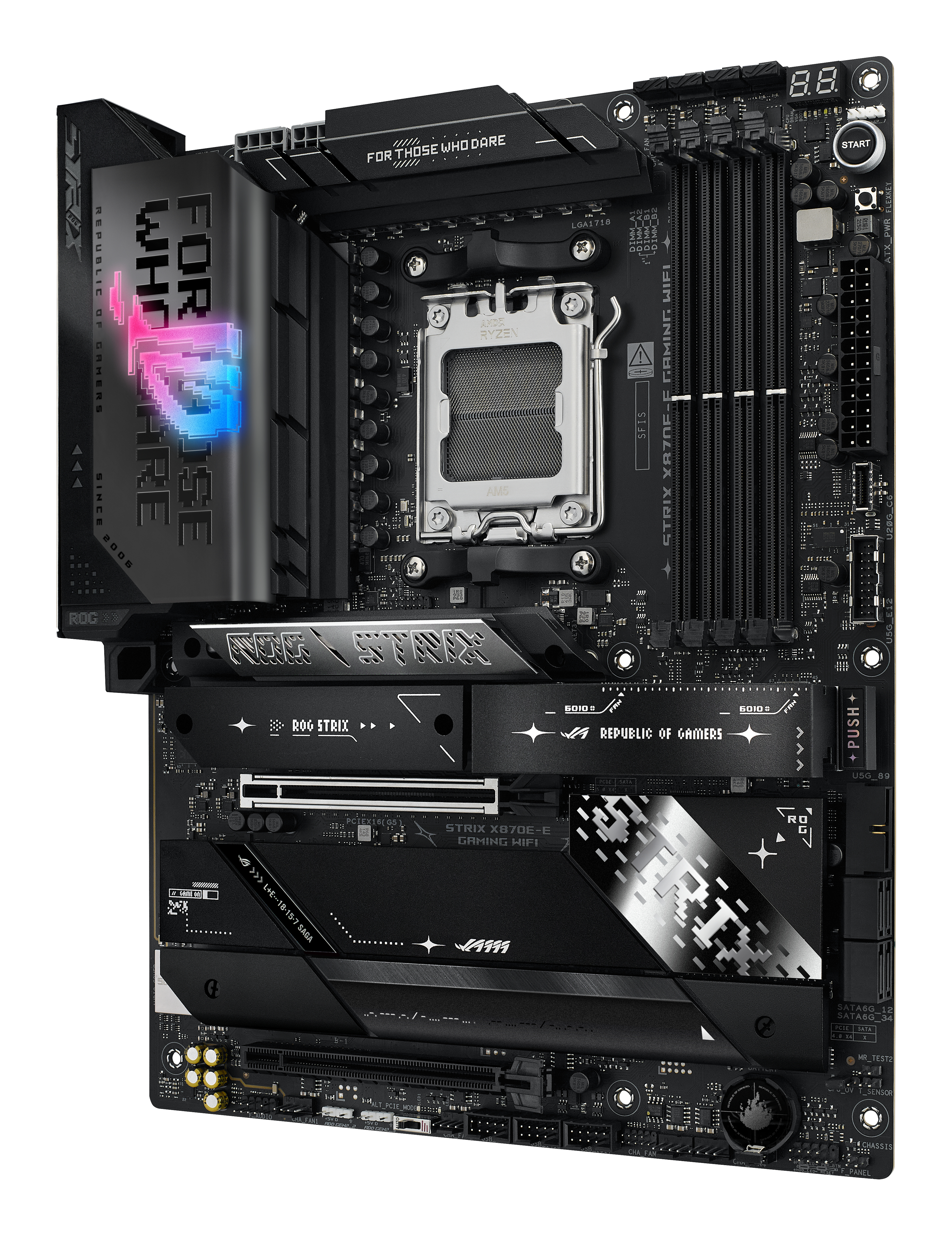 ASUS ROG STRIX X870E-E GAMING WIFI - Carte-mère - ATX - Socket AM5 - AMD X870E Chipset - USB4, USB-C 3.2 Gen 2x2, USB-C 3.2 Gen2, USB 3.2 Gen 2, USB 3.2 Gen 1 - Wi-Fi 7, 5 Gigabit Ethernet, Bluetooth - carte graphique embarquée (unité centrale requise) -