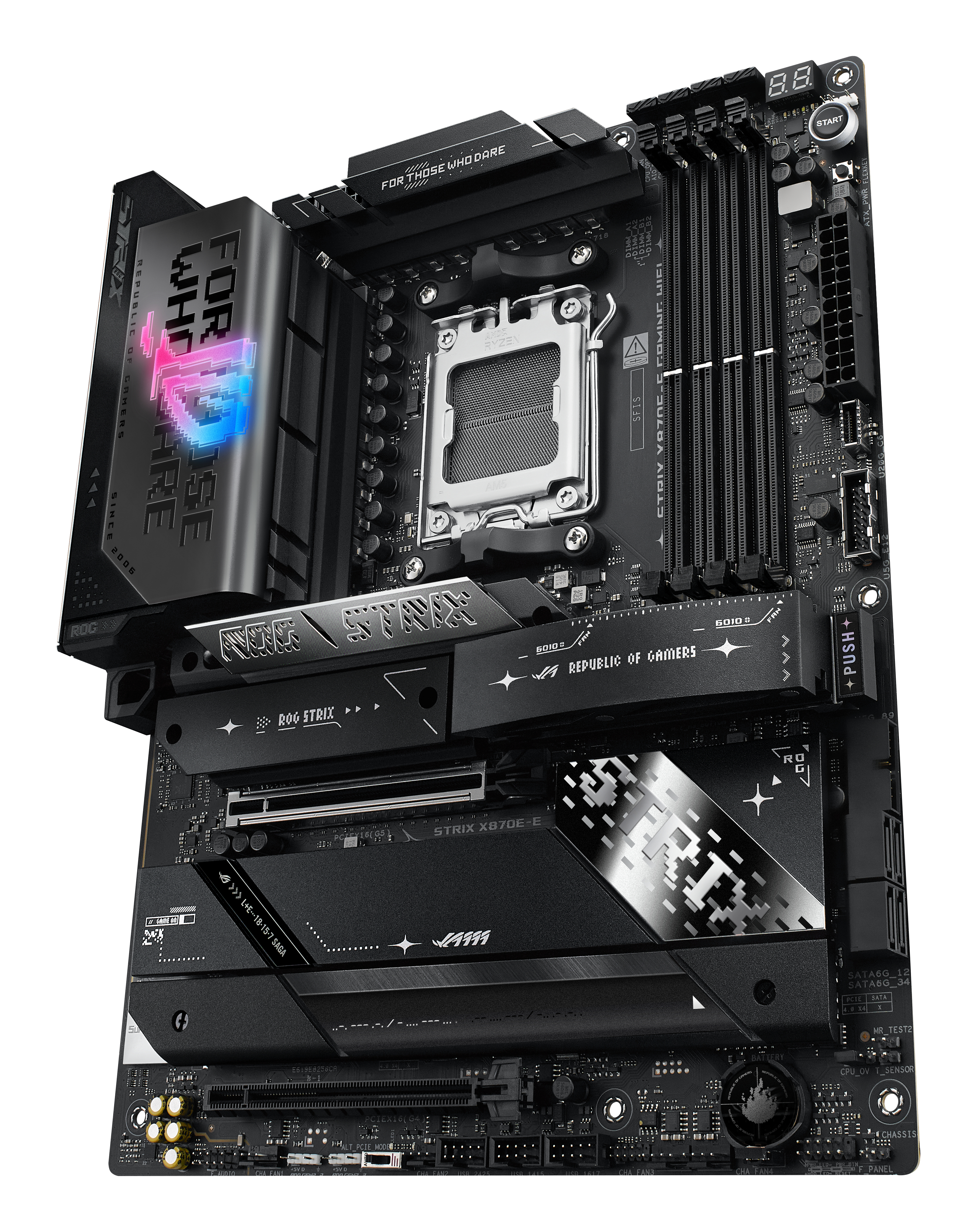ASUS ROG STRIX X870E-E GAMING WIFI - Carte-mère - ATX - Socket AM5 - AMD X870E Chipset - USB4, USB-C 3.2 Gen 2x2, USB-C 3.2 Gen2, USB 3.2 Gen 2, USB 3.2 Gen 1 - Wi-Fi 7, 5 Gigabit Ethernet, Bluetooth - carte graphique embarquée (unité centrale requise) -