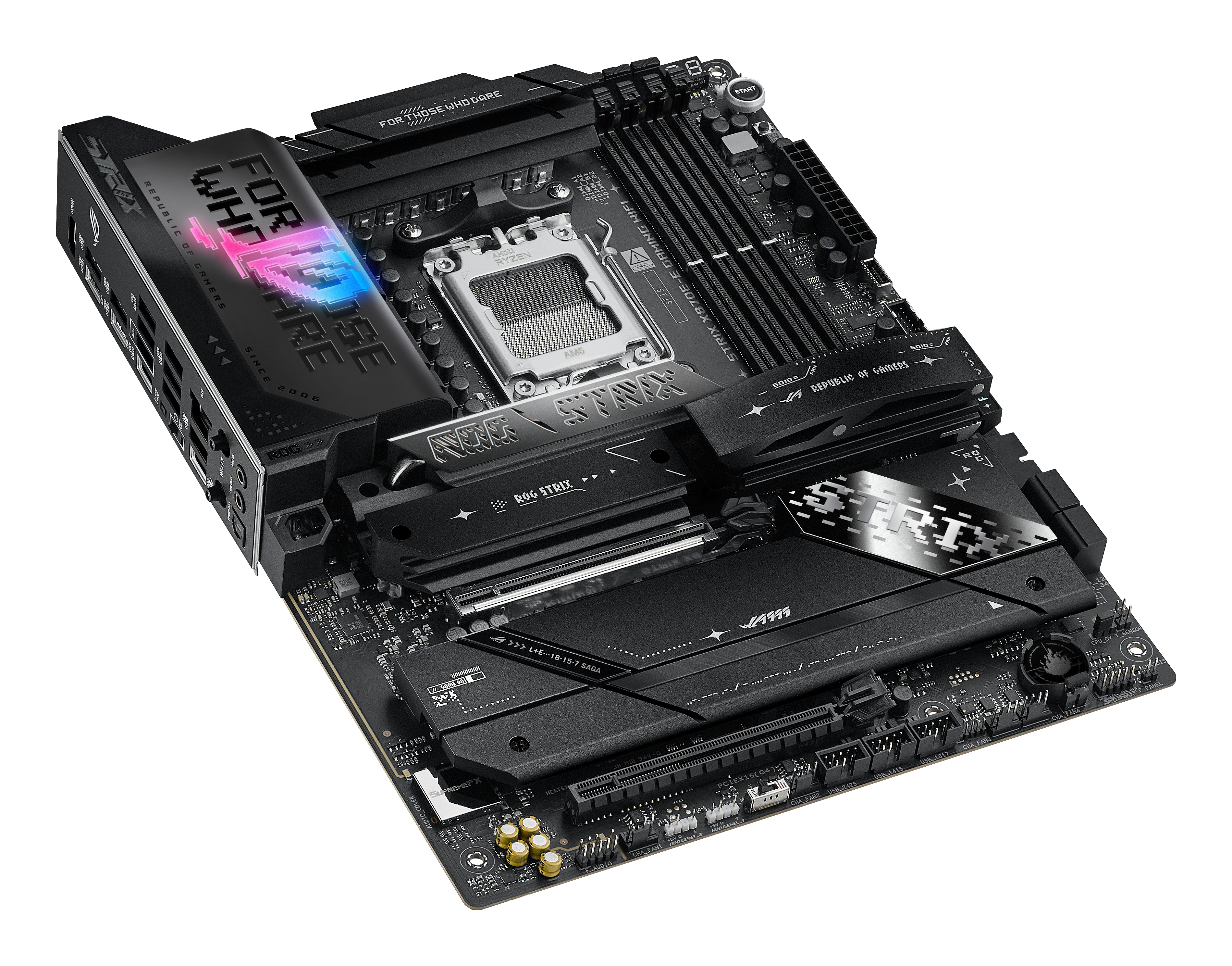 ASUS ROG STRIX X870E-E GAMING WIFI - Carte-mère - ATX - Socket AM5 - AMD X870E Chipset - USB4, USB-C 3.2 Gen 2x2, USB-C 3.2 Gen2, USB 3.2 Gen 2, USB 3.2 Gen 1 - Wi-Fi 7, 5 Gigabit Ethernet, Bluetooth - carte graphique embarquée (unité centrale requise) -