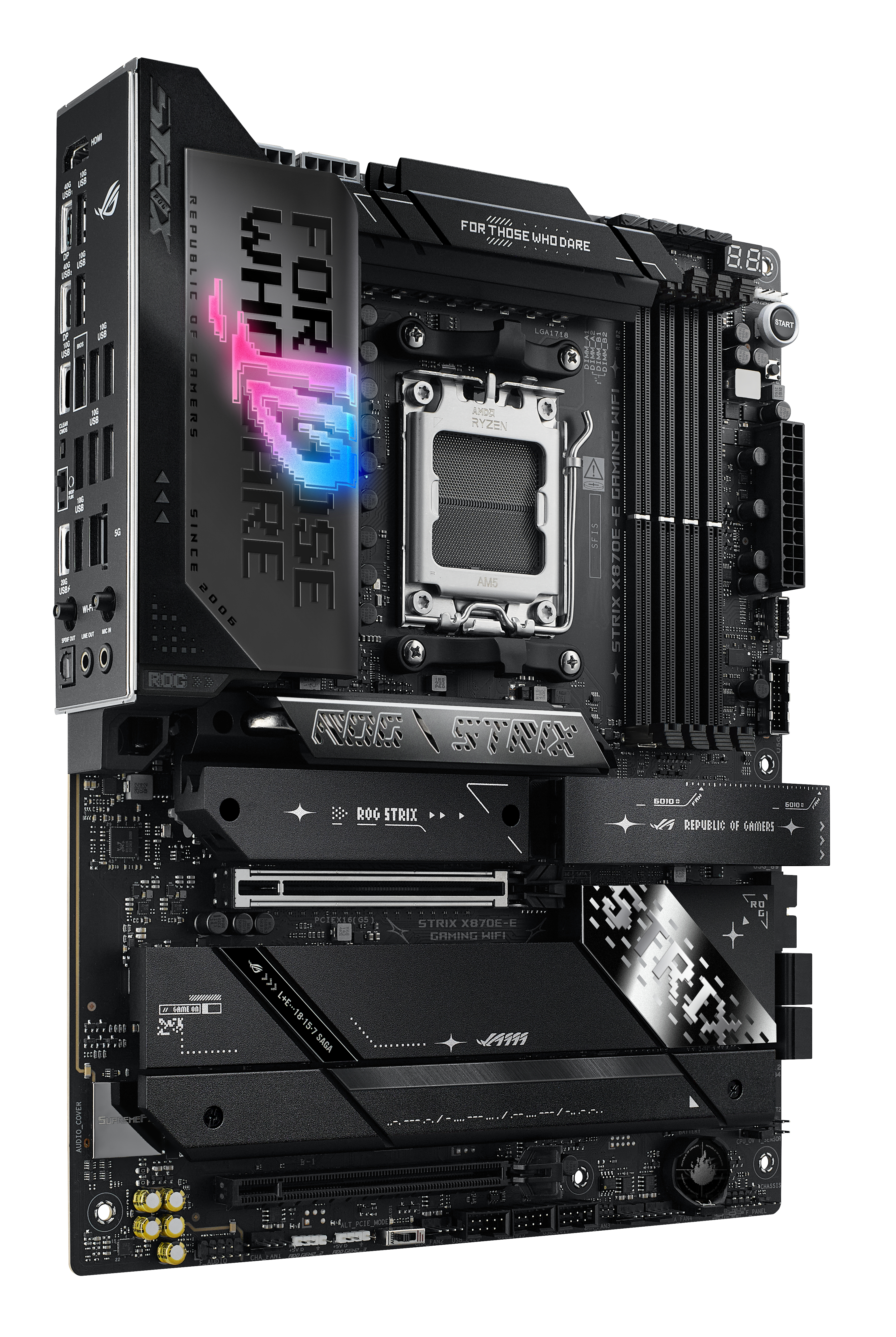 ASUS ROG STRIX X870E-E GAMING WIFI - Carte-mère - ATX - Socket AM5 - AMD X870E Chipset - USB4, USB-C 3.2 Gen 2x2, USB-C 3.2 Gen2, USB 3.2 Gen 2, USB 3.2 Gen 1 - Wi-Fi 7, 5 Gigabit Ethernet, Bluetooth - carte graphique embarquée (unité centrale requise) -