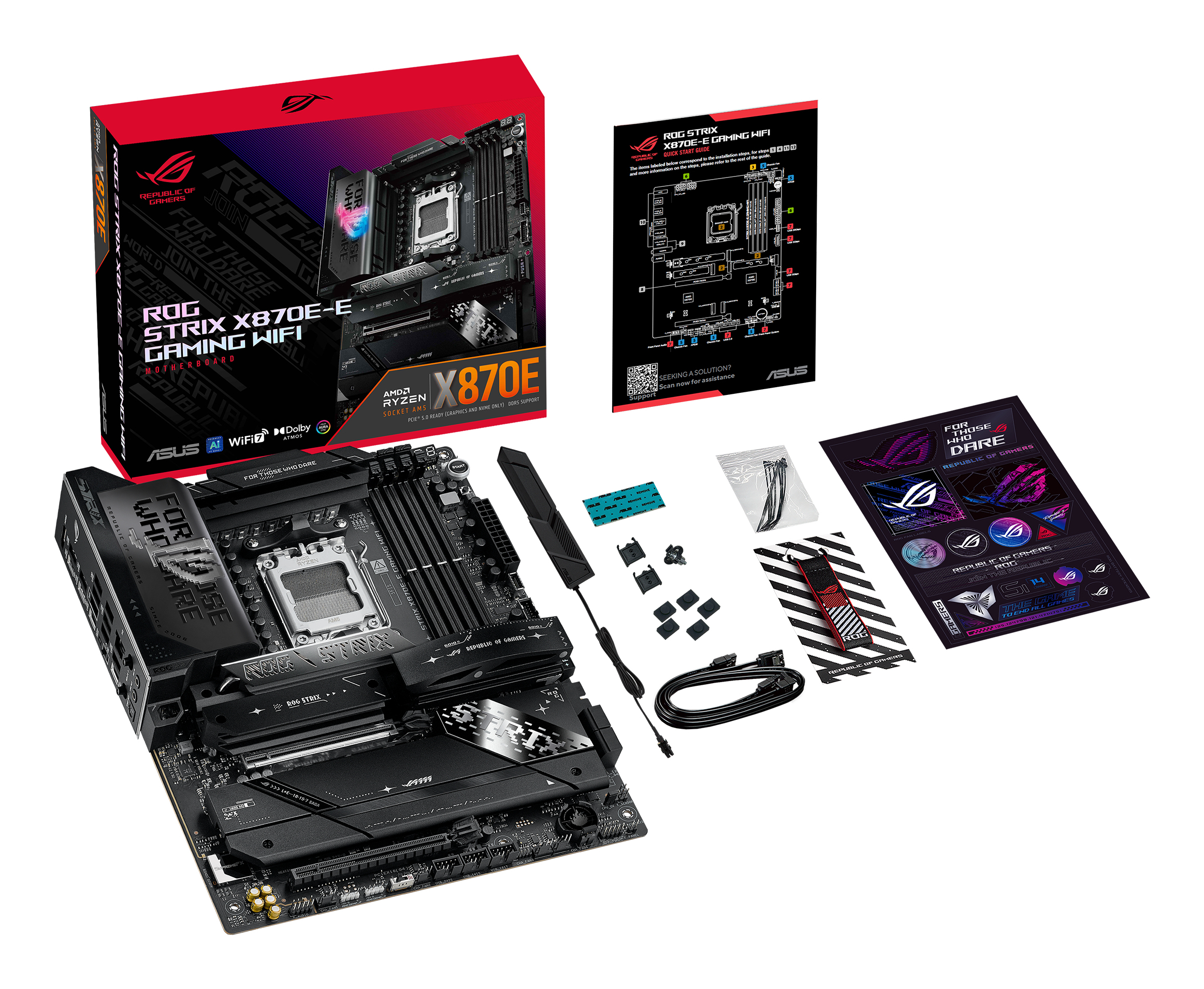 ASUS ROG STRIX X870E-E GAMING WIFI - Carte-mère - ATX - Socket AM5 - AMD X870E Chipset - USB4, USB-C 3.2 Gen 2x2, USB-C 3.2 Gen2, USB 3.2 Gen 2, USB 3.2 Gen 1 - Wi-Fi 7, 5 Gigabit Ethernet, Bluetooth - carte graphique embarquée (unité centrale requise) -